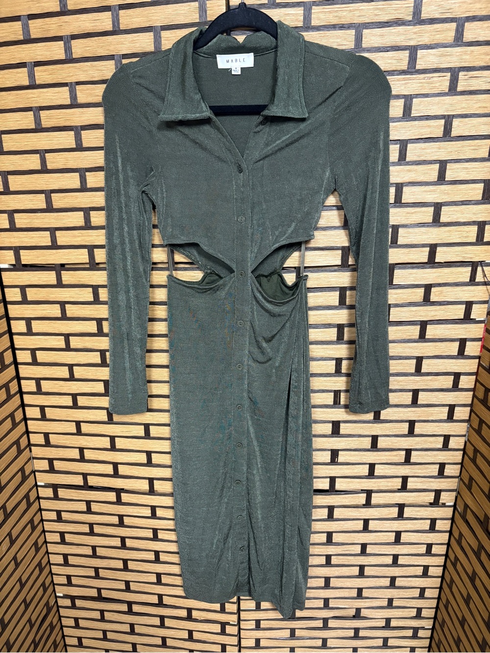 Mable olive green cutout midi dress size small
